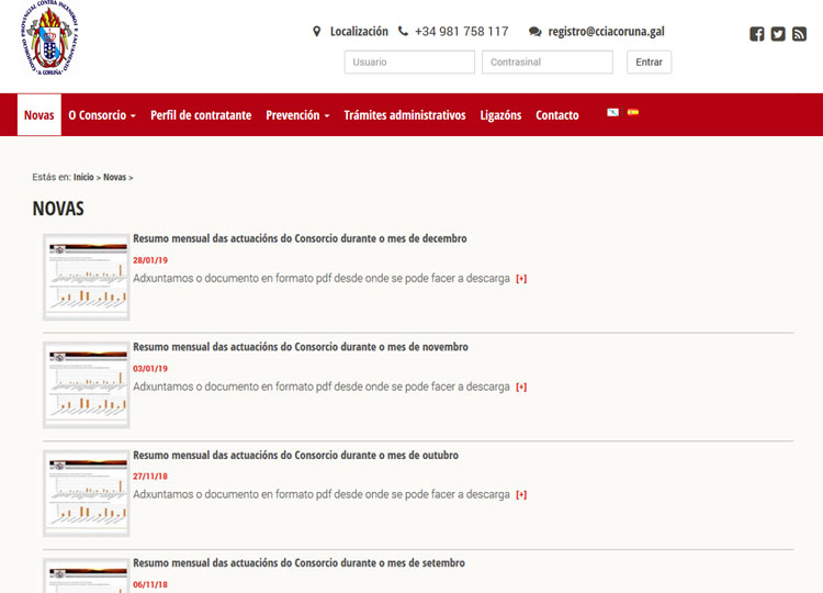 Web del Consorcio Provincial Contraincendios y Salvamento de A Corua