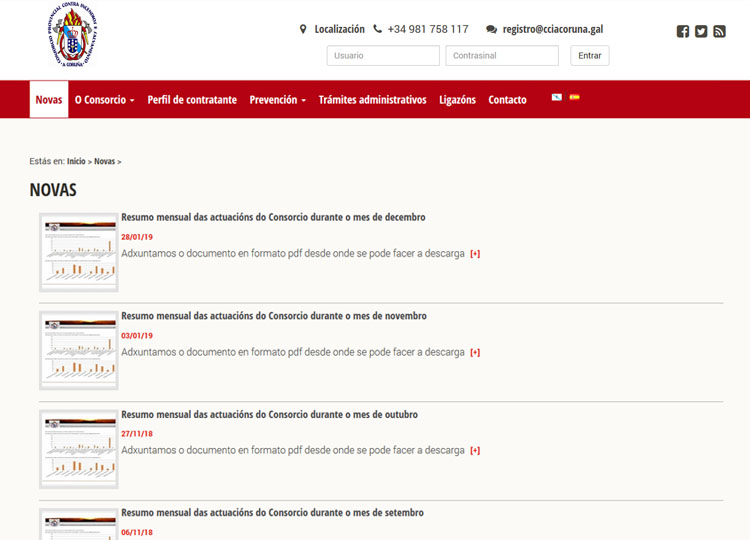 Web del Consorcio Provincial Contraincendios y Salvamento de A Corua