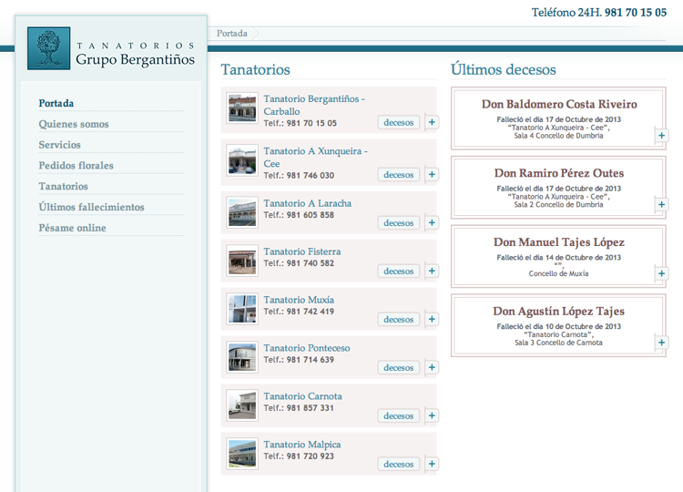 Web corporativa Tanatorios Grupo Bergantios