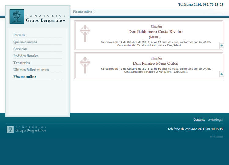 Web corporativa Tanatorios Grupo Bergantios