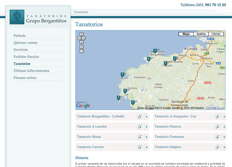 Web corporativa Tanatorios Grupo Bergantios